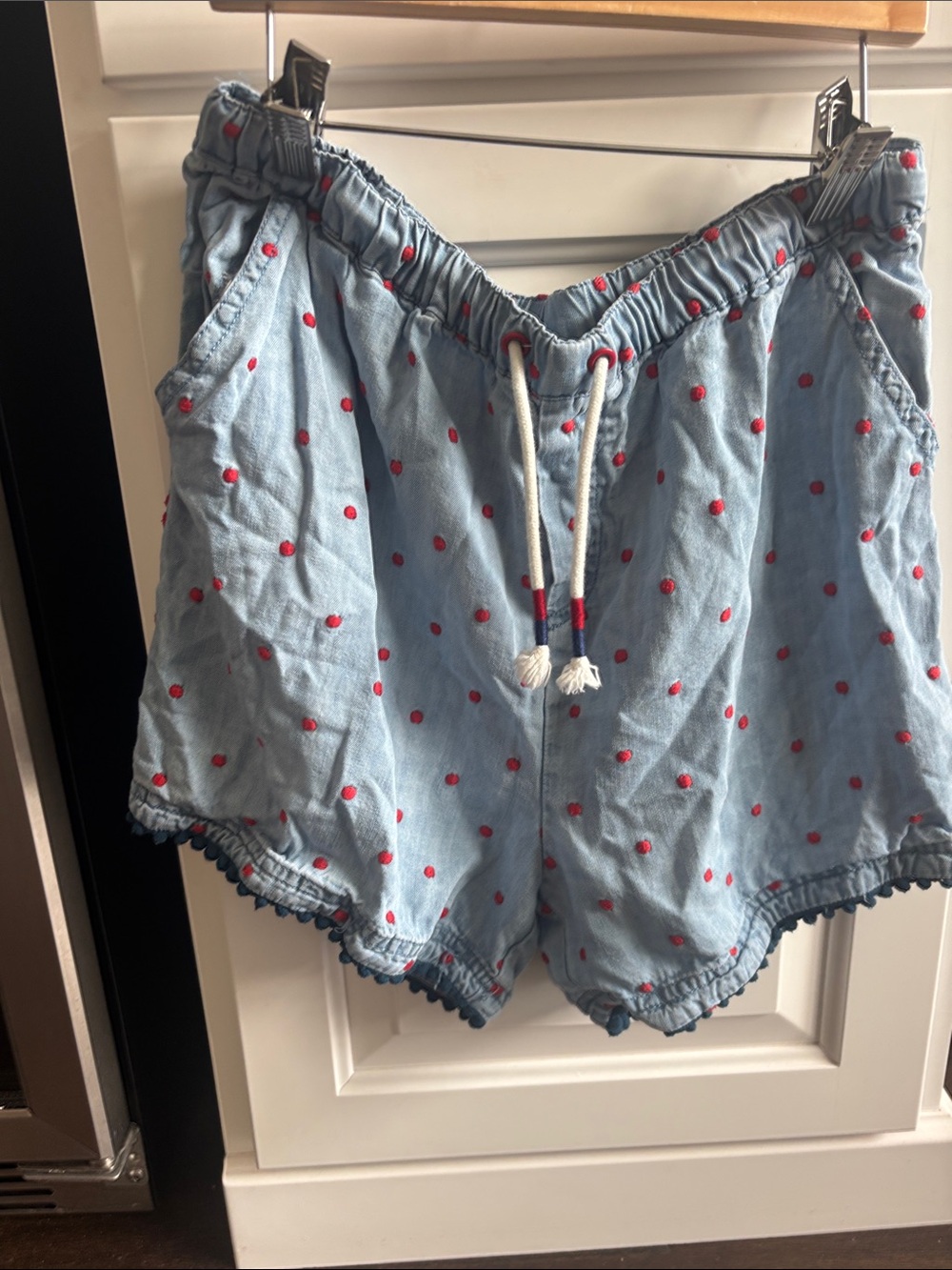 Matilda Jane Light Blue Denim Shorts with Red Dot Accents